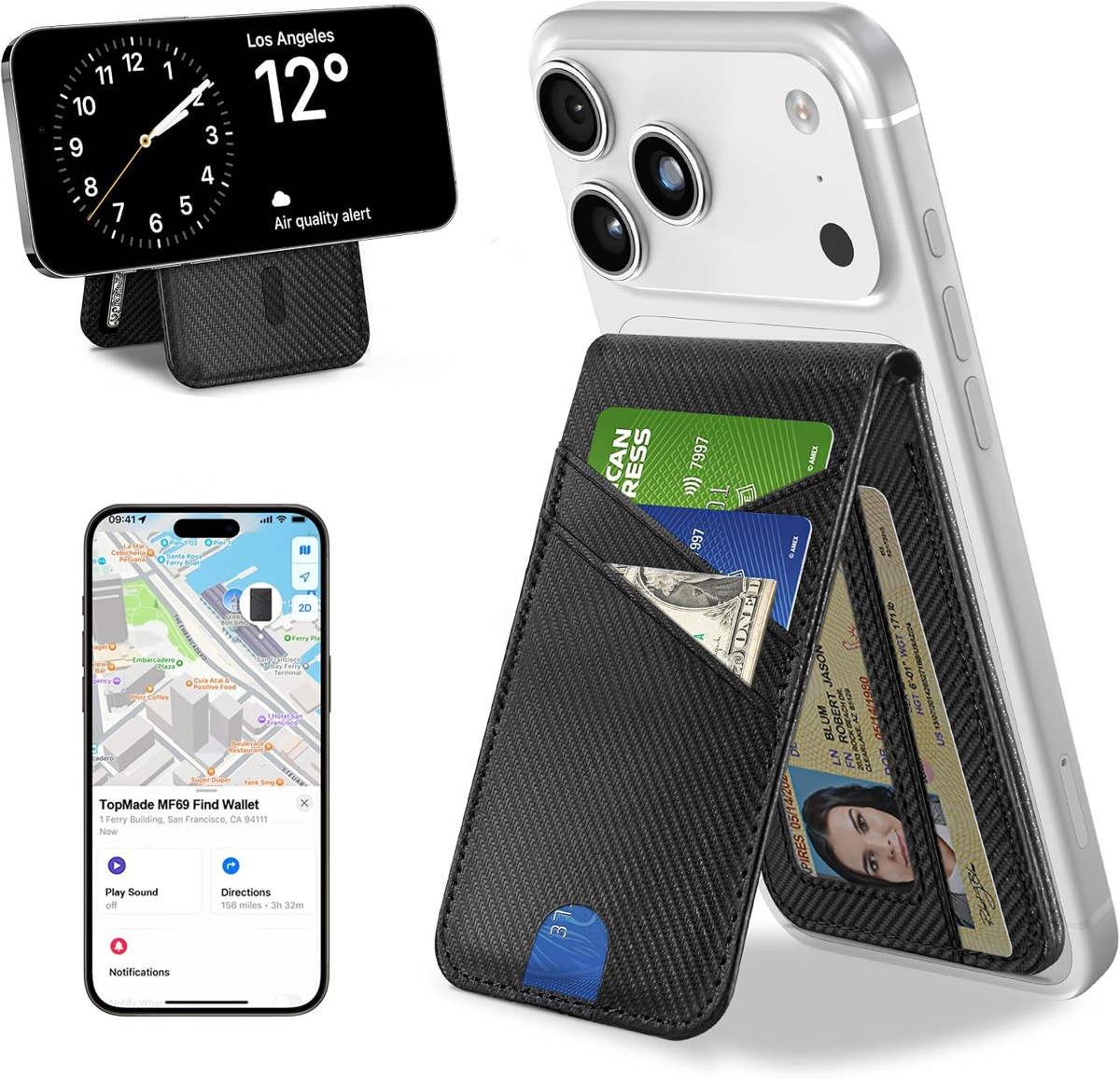 TopMade Find My Wallet Stand, 6 Cards, ID Window