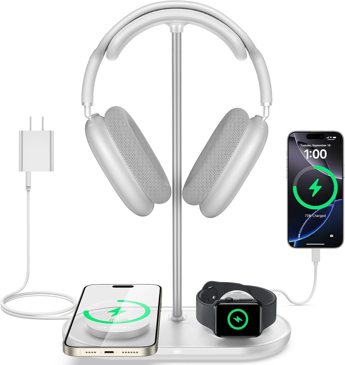 TopMade Headphone Stand with Wireless Charger, 4-in-1