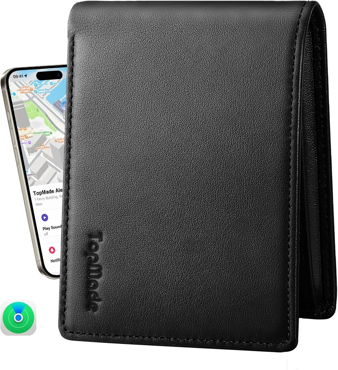 TopMade Men's Leather Bifold Wallet with Find My
