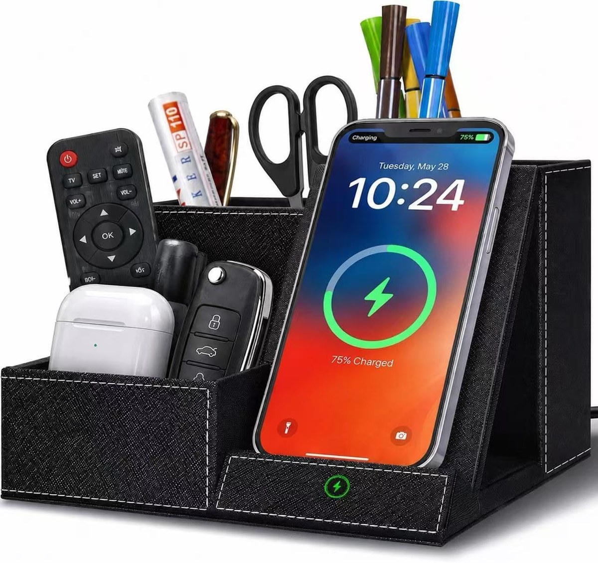 TopMade Wireless Charger Desk Organizer, 3 Compartments